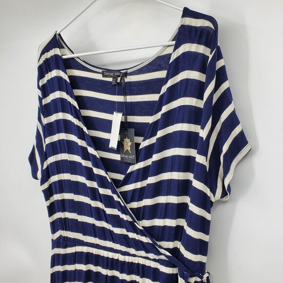 NWT Living Doll Navy Blue and White Surplice Neck Short Sleeve Above Knee Dress - Picture 5 of 14